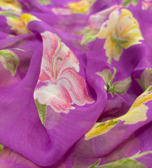 ORCHID PURPLE PRINTED CHIFFON SAREE