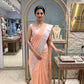 PEACH COLOUR CHECK MAHESHWARI SAREE WITH BORDER & UNSTITCHED BLOUSE