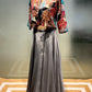 GREY COLOUR CREPE SILK PALAZZO PANT WITH CROP TOP & EMBROIDERED JACKET EMBELLISHED WITH CUTDANA WORK