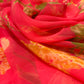 CORAL COLOUR PRINTED CHIFFON SAREE WITH CREPE BLOUSE