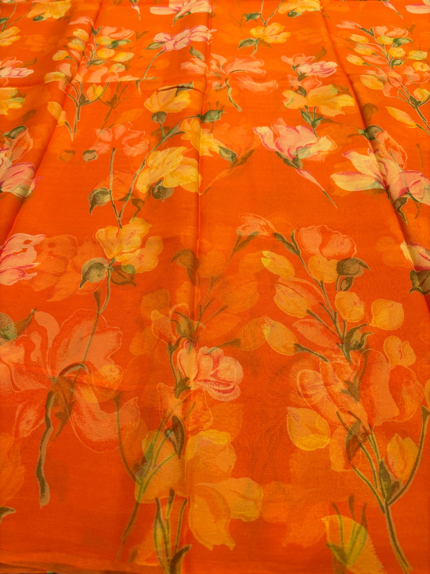 ORANGE PRINTED CHIFFON SAREE
