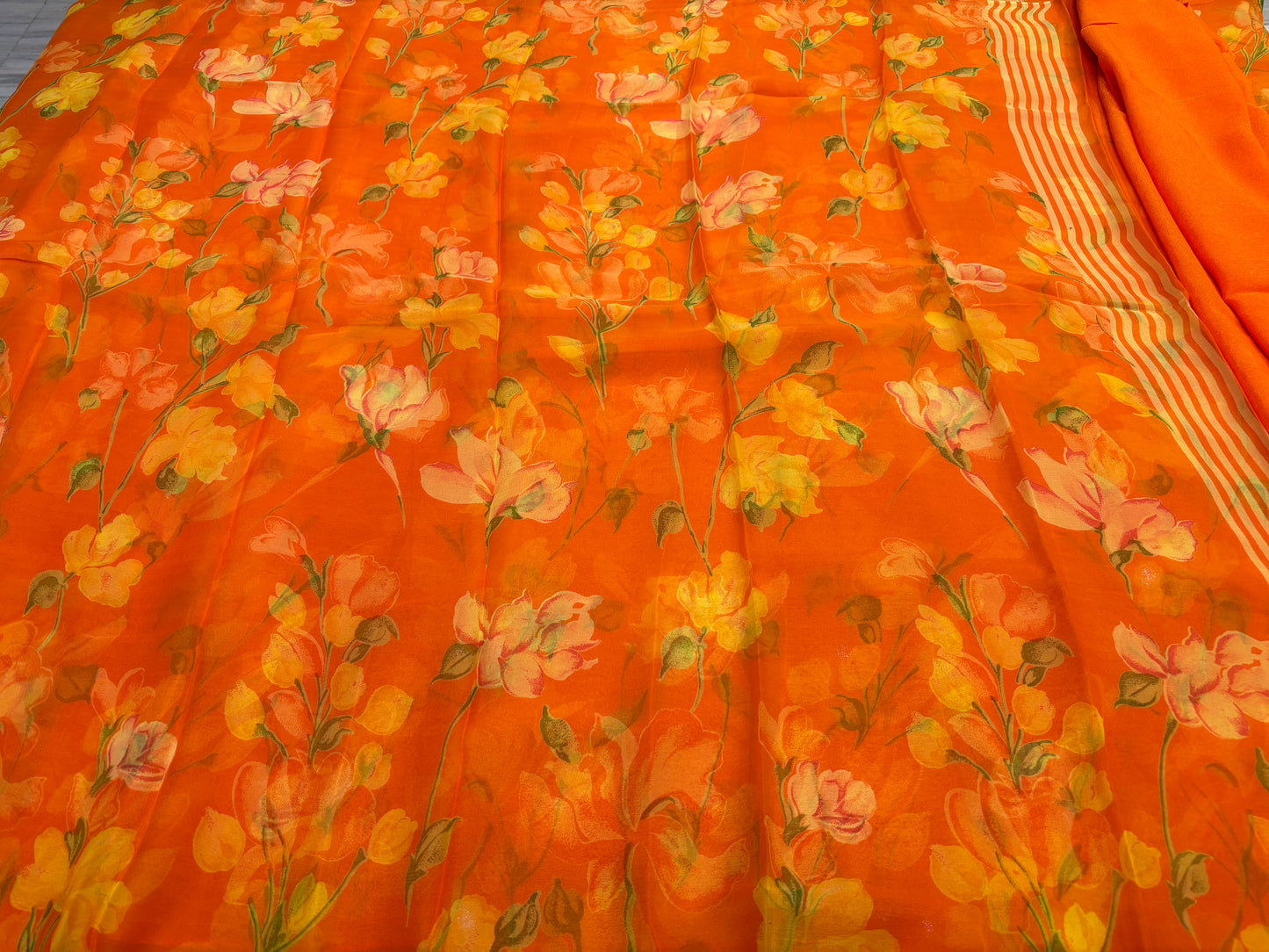 ORANGE PRINTED CHIFFON SAREE
