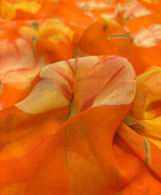 ORANGE PRINTED CHIFFON SAREE
