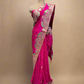 (Deliver in 30 Days) HOT PINK PURE MOTHRA LEHERIYA SAREE WITH GOTA PATTI & ZARDOZI WORK BORDER PAIRED WITH A CREPE BLOUSE