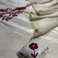 IVORY GOLD GEORGETTE TISSUE UNSTITCHED SUIT WITH RED RESHAM EMBROIDERY
