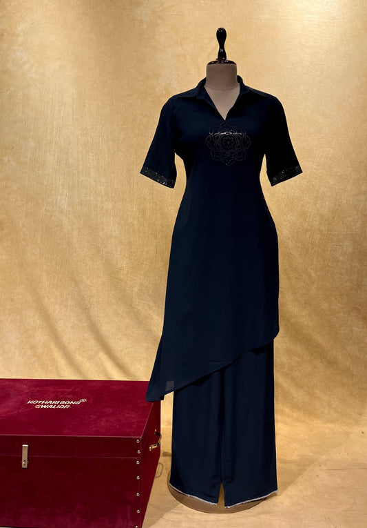 BLUE COLOUR IMPORTED CREPE CO-ORD SET EMBELLISHED WITH SWAROVSKI WORK