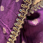 PURPLE COLOUR CREPE JACQUARD EMBROIDERED SAREE WITH CONTRAST BLOUSE EMBELLISHED WITH MIRROR WORK