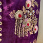 PURPLE COLOUR CREPE JACQUARD EMBROIDERED SAREE WITH CONTRAST BLOUSE EMBELLISHED WITH MIRROR WORK