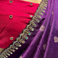 PURPLE COLOUR CREPE JACQUARD EMBROIDERED SAREE WITH CONTRAST BLOUSE EMBELLISHED WITH MIRROR WORK