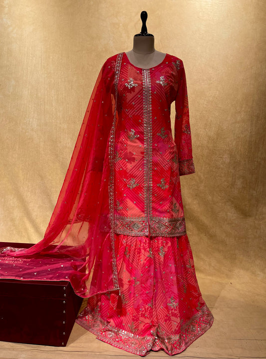 PINK COLOUR GEORGETTE SHARARA SUIT WITH ORGANZA DUPATTA EMBELLISHED WITH SEQUINS & RESHAM WORK