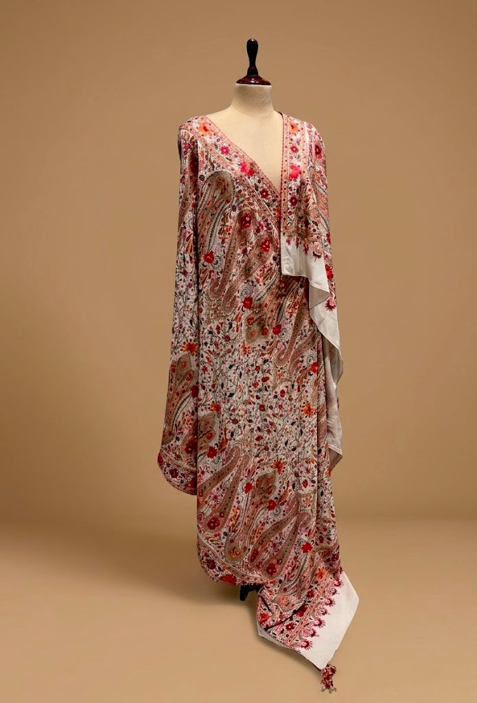 IVORY COLOUR PURE GEORGETTE HAND EMBROIDERED STOLE EMBELLISHED WITH CUTDANA & RESHAM EMBROIDERY - Kothari Sons