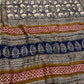 BLUE COLOUR MUNGA COTTON AJRAKH PRINTED SAREE WITH CONTRAST PRINT BLOUSE - Kothari Sons