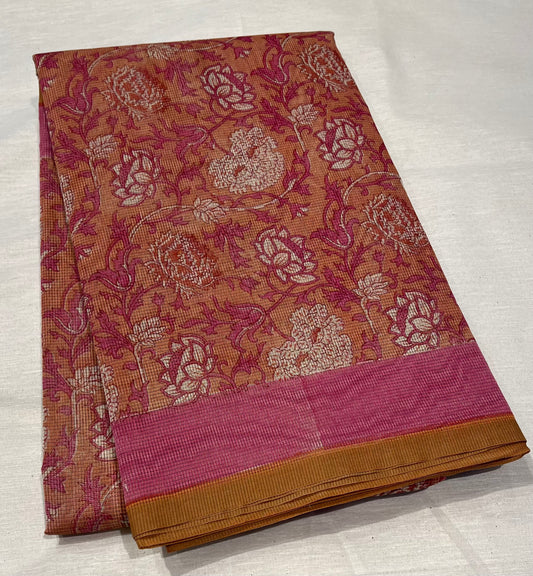 PEACH COLOUR SUPER NET PRINTED SAREE