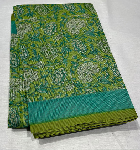 PARROT GREEN COLOUR SUPER NET PRINTED SAREE