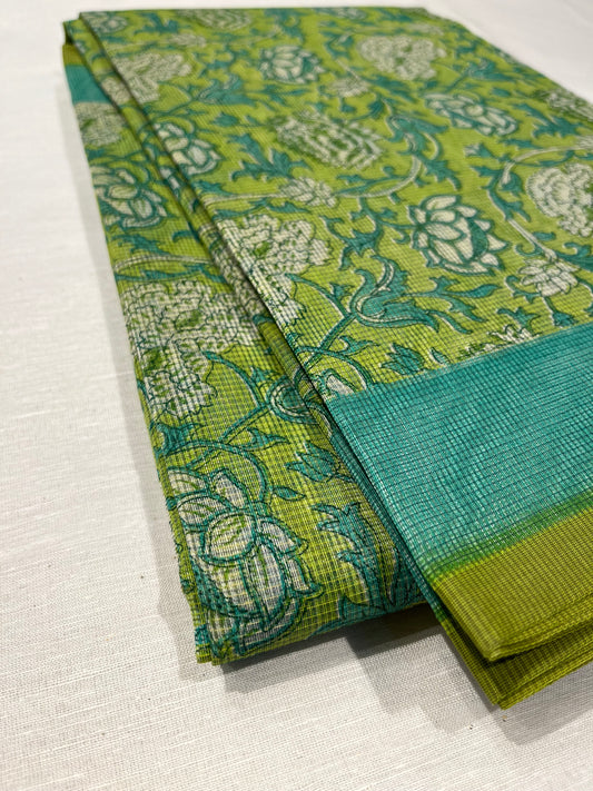 PARROT GREEN COLOUR SUPER NET PRINTED SAREE