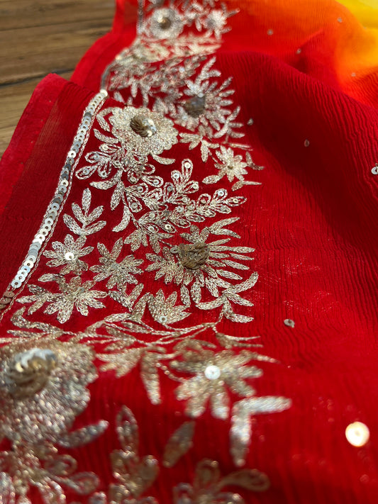 SHADED PURE PLATINUM CHIFFON HAND EMBROIDERED SAREE EMBELLISHED WITH AARI & SEQUINS WORK ( DEILEVERY - Kothari Sons