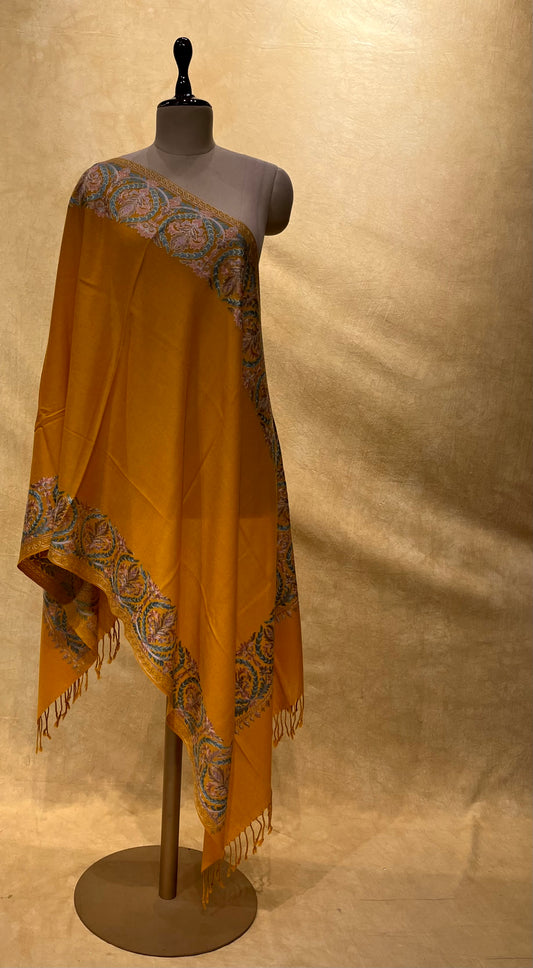 MUSTARD COLOR WOOLEN EMBROIDERED SHAWL