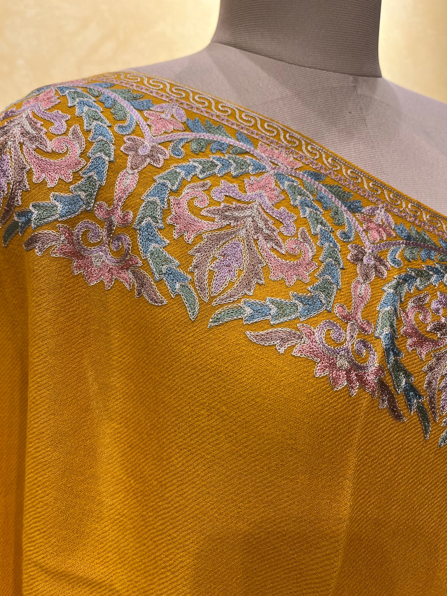 MUSTARD COLOR WOOLEN EMBROIDERED SHAWL