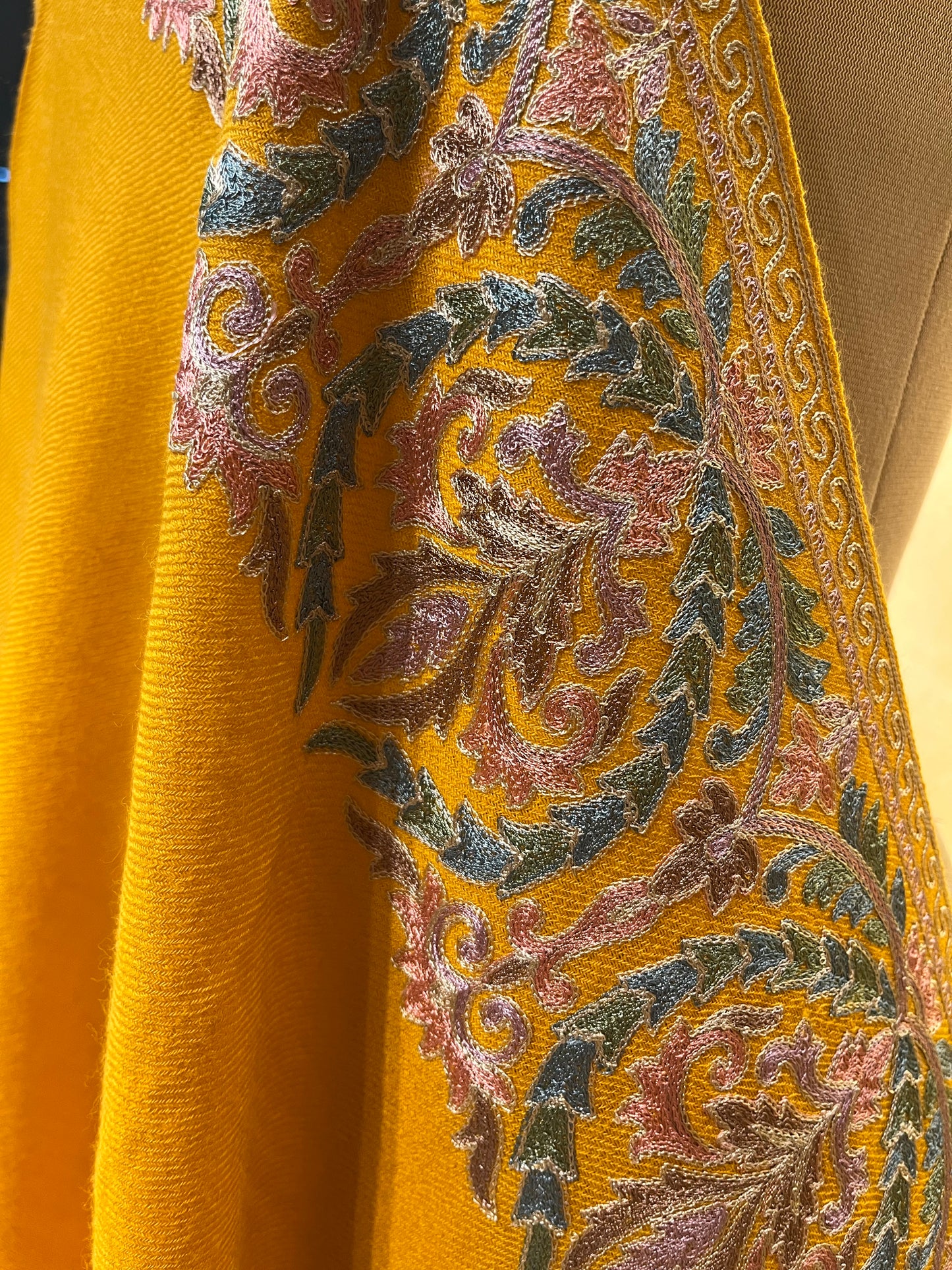 MUSTARD COLOR WOOLEN EMBROIDERED SHAWL