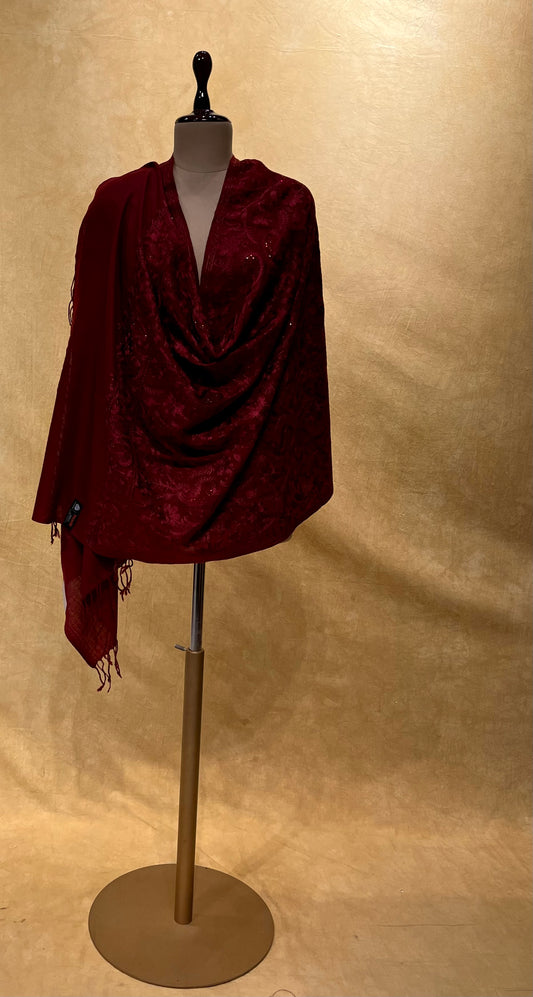 MAROON COLOUR WOOLEN EMBROIDERED SHAWL