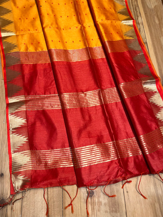 YELLOW COLOUR SEMI TUSSAR SILK SAREE WITH ZARI BORDER