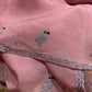 ROSE PINK PURE SILK UNSTITCHED SUIT SET WITH ORGANZA DUPATTA EMBELLISHED WITH SILVER ZARI EMBROIDERED FLAMINGO BIRD MOTIFS