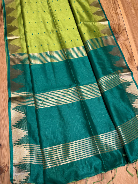 GREEN COLOUR SEMI TUSSAR SILK SAREE WITH ZARI BORDER