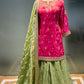 PINK & PISTA GREEN COLOUR CREPE TISSUE GHARARA SUIT EMBELLISHED WITH GOTA PATTI & MIRROR WORK