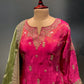 PINK & PISTA GREEN COLOUR CREPE TISSUE GHARARA SUIT EMBELLISHED WITH GOTA PATTI & MIRROR WORK