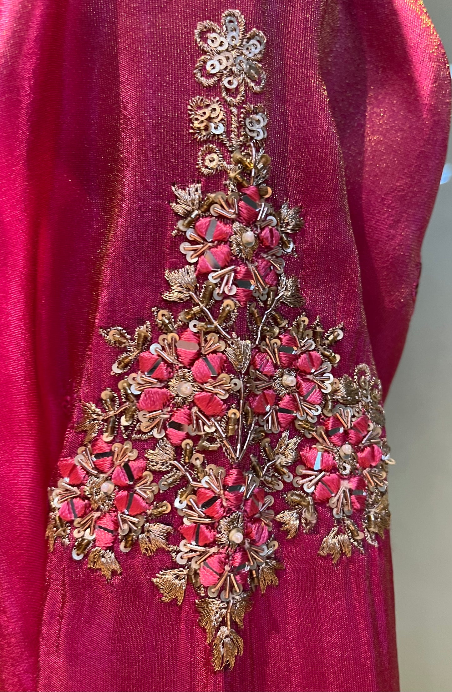 PINK & PISTA GREEN COLOUR CREPE TISSUE GHARARA SUIT EMBELLISHED WITH GOTA PATTI & MIRROR WORK