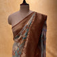 BEIGE COLOUR DOLA SILK PEACOCK PRINT SAREE WITH ZARI BORDER