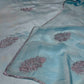 AQUA COLOUR PLANT BASED SILK UNSTITCHED SUIT WITH ORGANZA DUPATTA EMBELLISHED WITH SILVER ZARI EMBROIDERY BY SIDDHAIKA - Kothari Sons