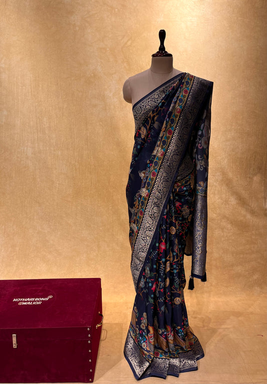 (DELIVERY IN 25 DAYS) BLUE COLOUR DOLA SILK SAREE WITH ZARI BORDER