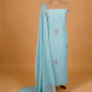 AQUA COLOUR PLANT BASED SILK UNSTITCHED SUIT WITH ORGANZA DUPATTA EMBELLISHED WITH SILVER ZARI EMBROIDERY BY SIDDHAIKA - Kothari Sons