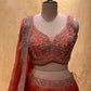 (DELIVERY IN 20-25 DAYS) BRIDESMAIDS READYMADE RUST ORANGE COLOUR CHINON LEHENGA WITH CROP TOP BLOUSE EMBELLISHED WITH ZARI & CUTDANA WORK