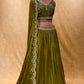 MEHANDI GREEN COLOR CHINON SKIRT WITH CROP TOP BLOUSE EMBELLISHED WITH PEARL, CUTDANA & BEADS WORK