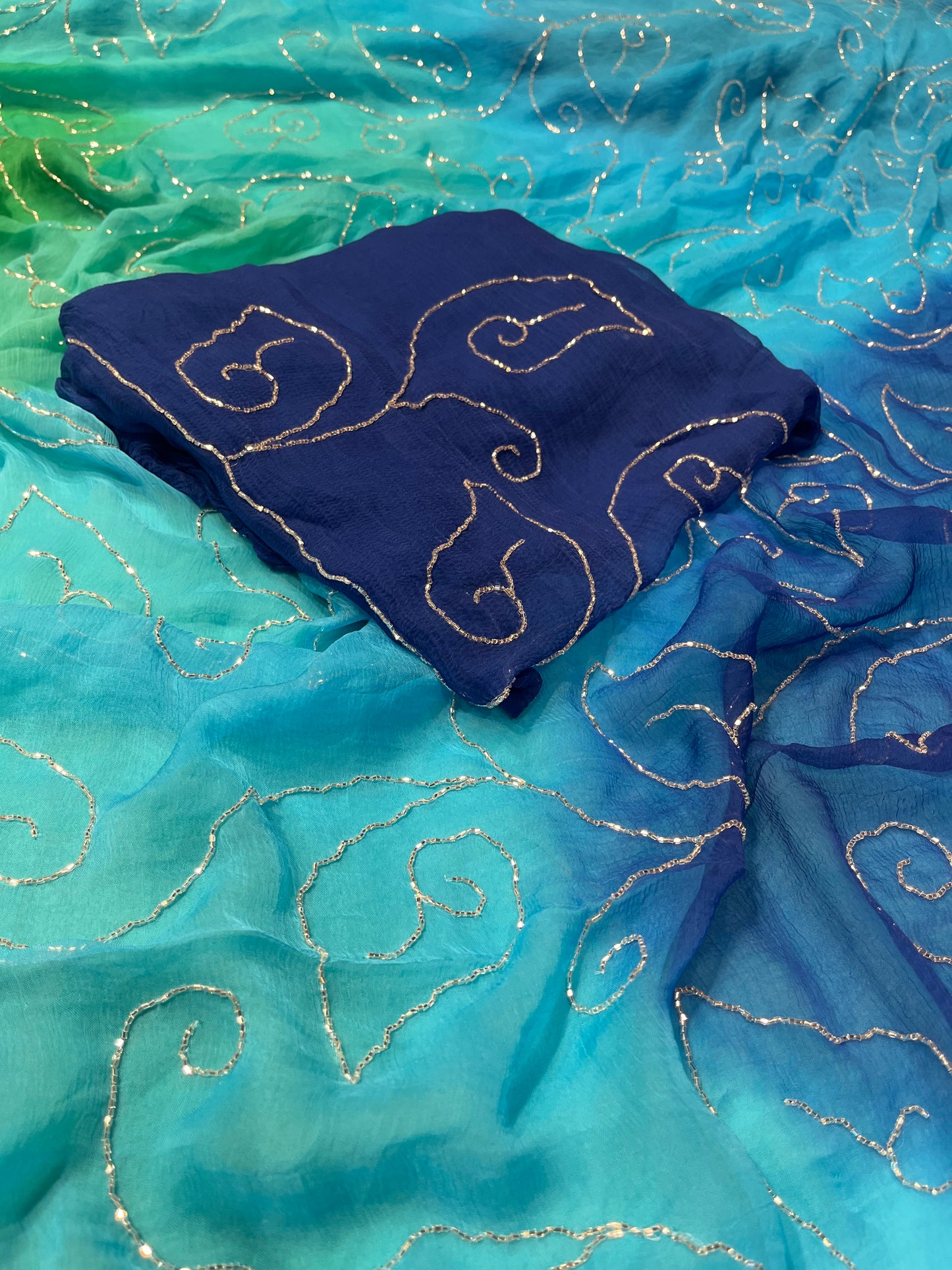 SHADED CHIFFON EMBROIDERED SAREE EMBELLISHED WITH CUTDANA WORK ( DELIVERY IN 25 DAYS ) - Kothari Sons