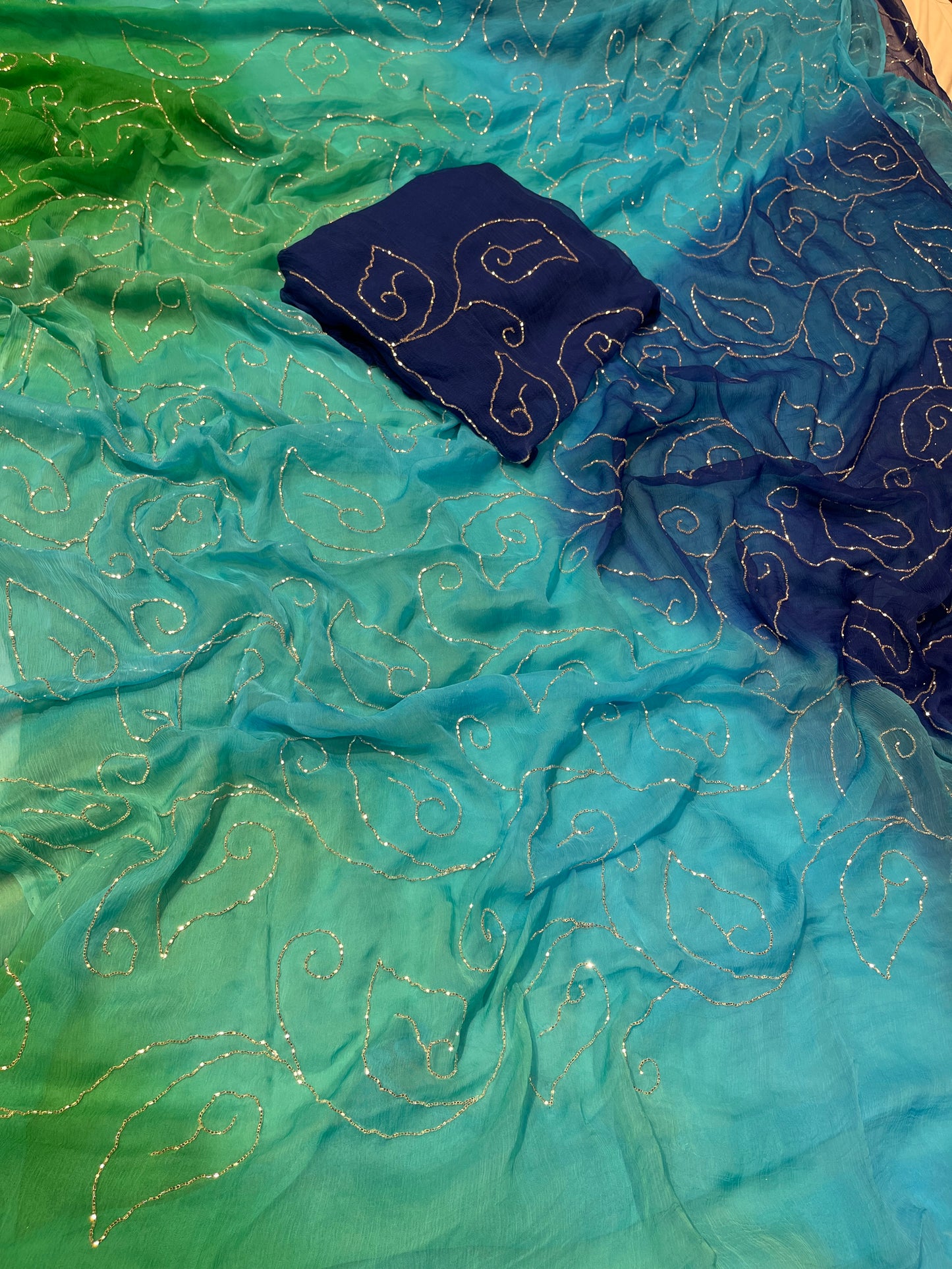 SHADED CHIFFON EMBROIDERED SAREE EMBELLISHED WITH CUTDANA WORK ( DELIVERY IN 25 DAYS ) - Kothari Sons