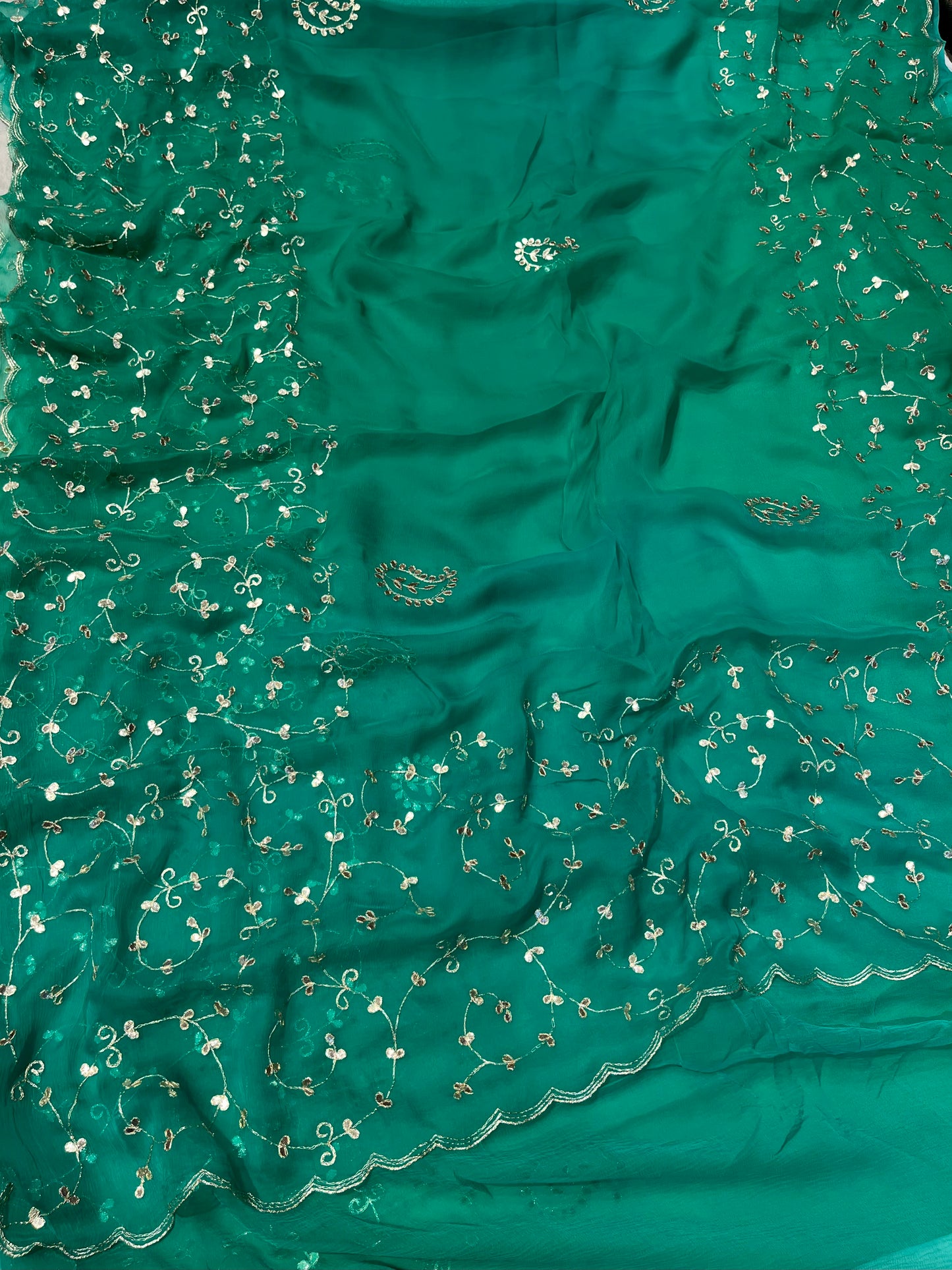RAMA GREEN COLOUR SHADED CHIFFON GOTA PATTI EMBROIDERED SAREE ( DELIVERY IN 25 DAYS ) - Kothari Sons