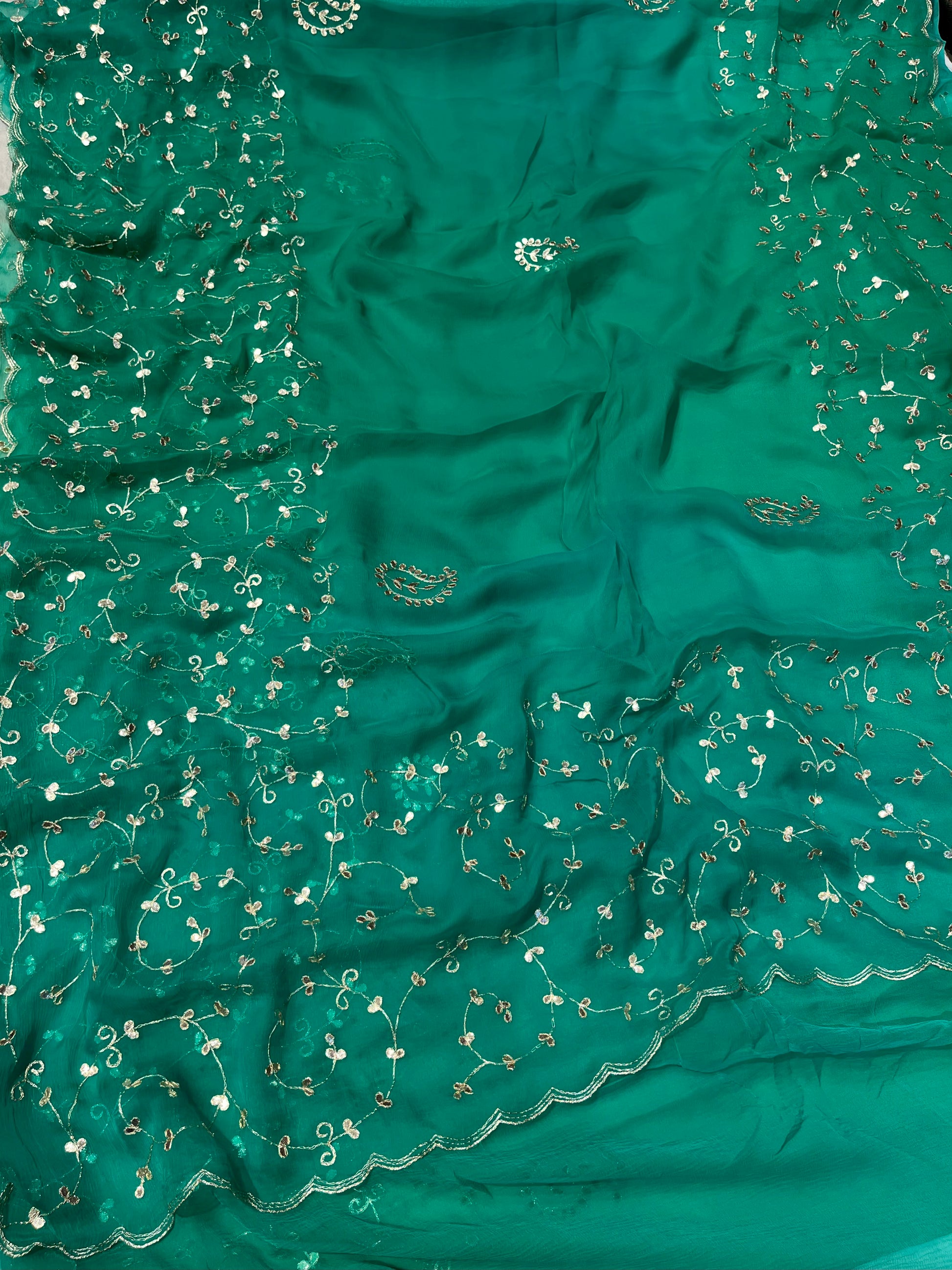 RAMA GREEN COLOUR SHADED CHIFFON GOTA PATTI EMBROIDERED SAREE ( DELIVERY IN 25 DAYS ) - Kothari Sons
