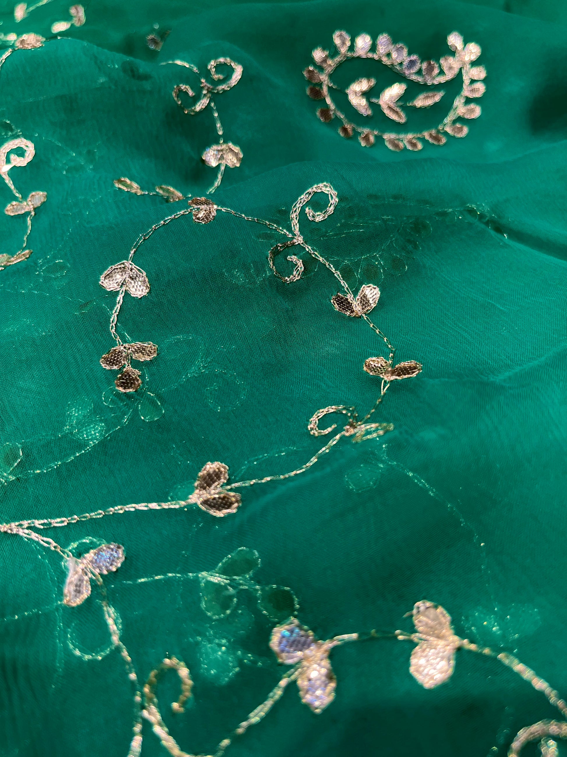 RAMA GREEN COLOUR SHADED CHIFFON GOTA PATTI EMBROIDERED SAREE ( DELIVERY IN 25 DAYS ) - Kothari Sons