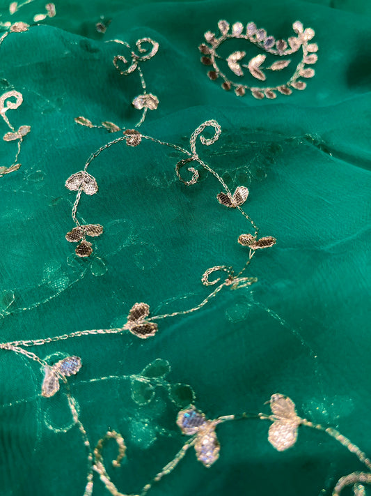 RAMA GREEN COLOUR SHADED CHIFFON GOTA PATTI EMBROIDERED SAREE ( DELIVERY IN 25 DAYS ) - Kothari Sons