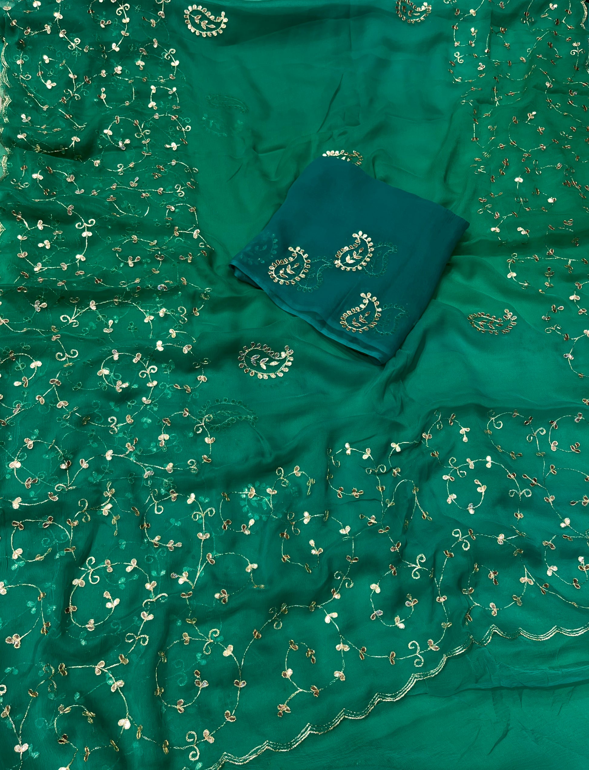 RAMA GREEN COLOUR SHADED CHIFFON GOTA PATTI EMBROIDERED SAREE ( DELIVERY IN 25 DAYS ) - Kothari Sons