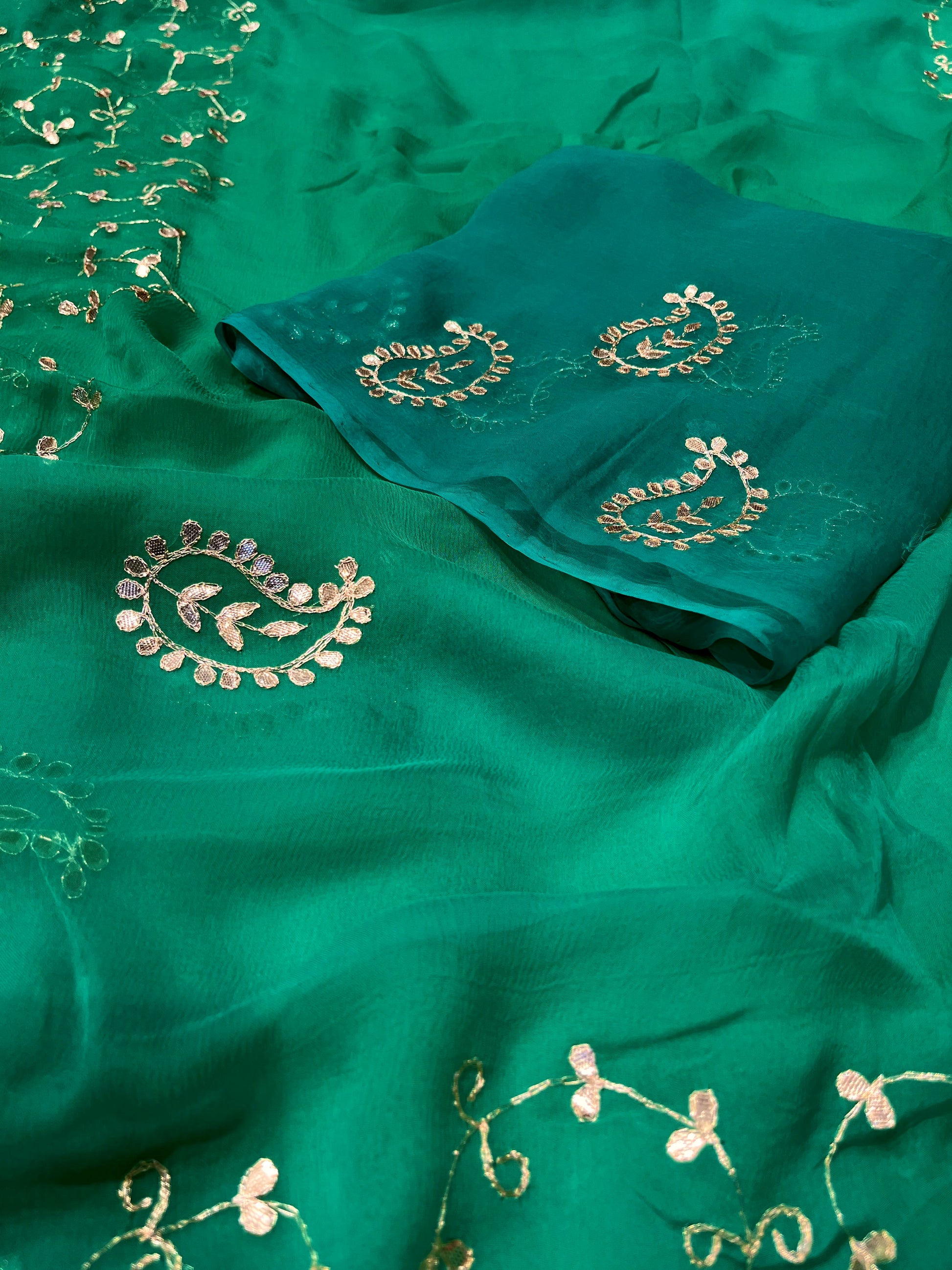 RAMA GREEN COLOUR SHADED CHIFFON GOTA PATTI EMBROIDERED SAREE ( DELIVERY IN 25 DAYS ) - Kothari Sons