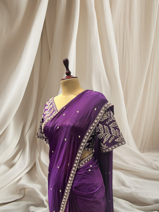 PURPLE COLOR, ORGENZA SAREE PURL SEQUINS & CUTDHANA EMBROIDERY