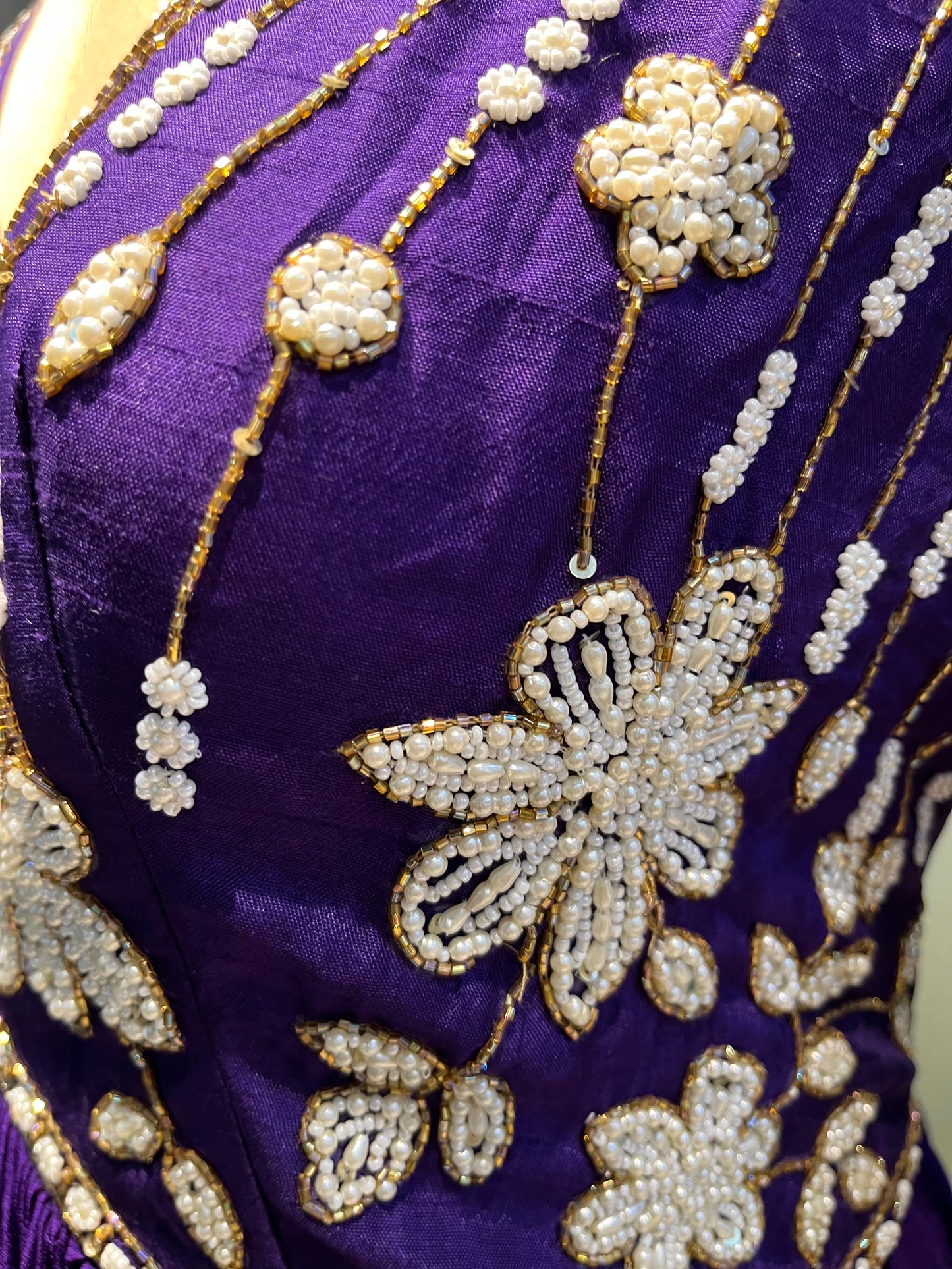 PURPLE COLOUR GEORGETTE FLOOR LENGTH SUIT WITH NET DUPATTA EMBELLISHED WITH PEARLWORK
