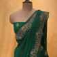 GREEN COLOUR PURE CHIFFON HAND EMBROIDERED SAREE EMBELLISHED WITH AARI & ZARDOZI WORK