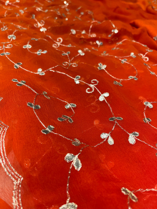 ORANGE COLOUR SHADED CHIFFON GOTA PATTI EMBROIDERED SAREE ( DELIVERY IN 25 DAYS ) - Kothari Sons
