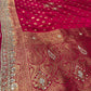 CHERRY RED PURE SATIN BANARASI SAREE WITH GOTA PATTI, DORI & PEARL WORK