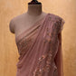 ( DELIVERY IN 25 DAYS ) PEACH COLOUR CHIFFON HAND EMBROIDERED SAREE EMBELLISHED WITH SEQUINS, CUTDANA & BEADS WORK